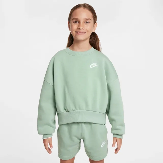 Nike Sportswear Club Fleece Girls' Boxy Crew-Neck Sweatshirt - Green - Fleece > Club Fleece