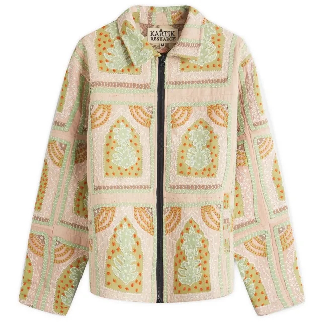 Kartik Research Men's Patchwork Embroidered Zip Jacket Ecru/Green