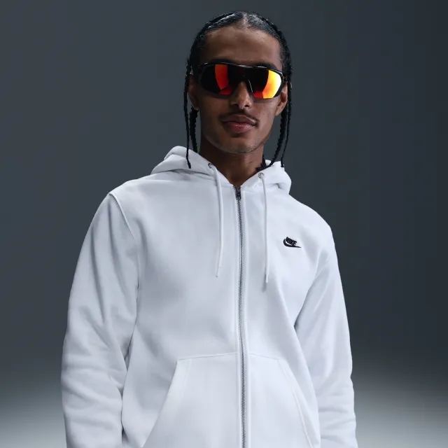 Nike Club Men's Full-Zip Fleece Hoodie - White - Cotton/Polyester