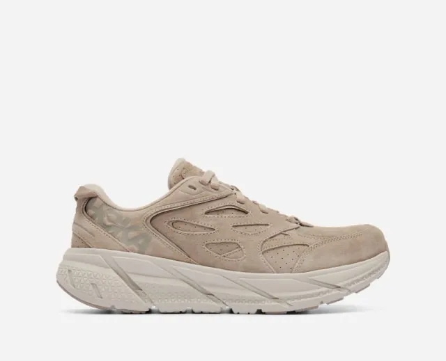 Hoka One One HOKA Clifton L Suede Walking Shoes in Simply Taupe/Pumice Stone