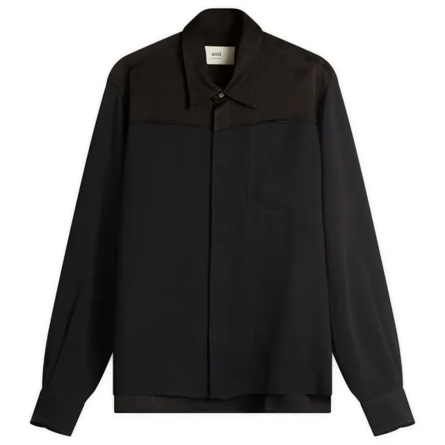 AMI Paris Men's Mixed Material Long Sleeves Shirt Black