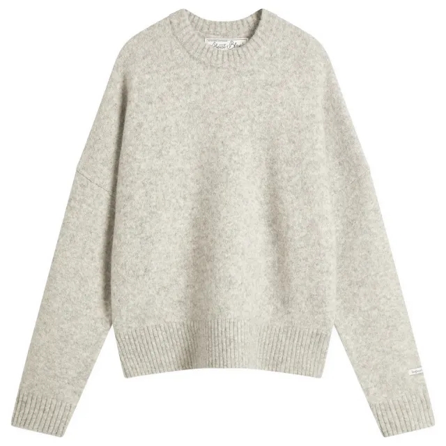 about:blank Men's Mohair Knitted Logo Crewneck Jumper Grey Marl/Ecru