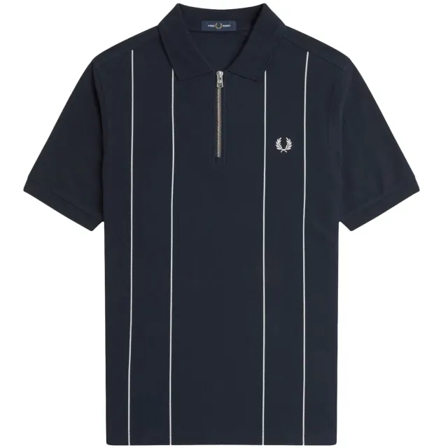 Fred Perry Pinstripe Zip Neck Polo Shirt - Navy