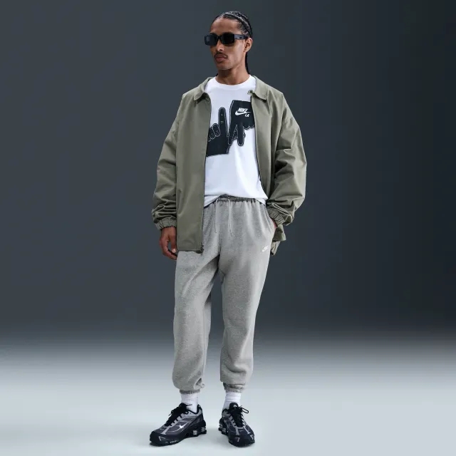 Nike Club Men's Cuffed Brushed Fleece Trousers - Grey - Cotton/Polyester