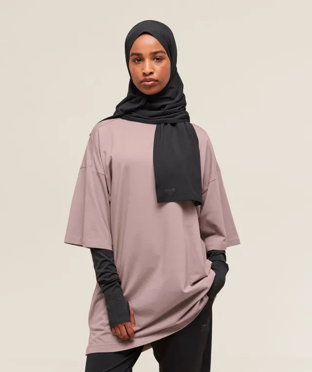 Gymshark Covered Longline Cotton T-Shirt - Washed Mauve