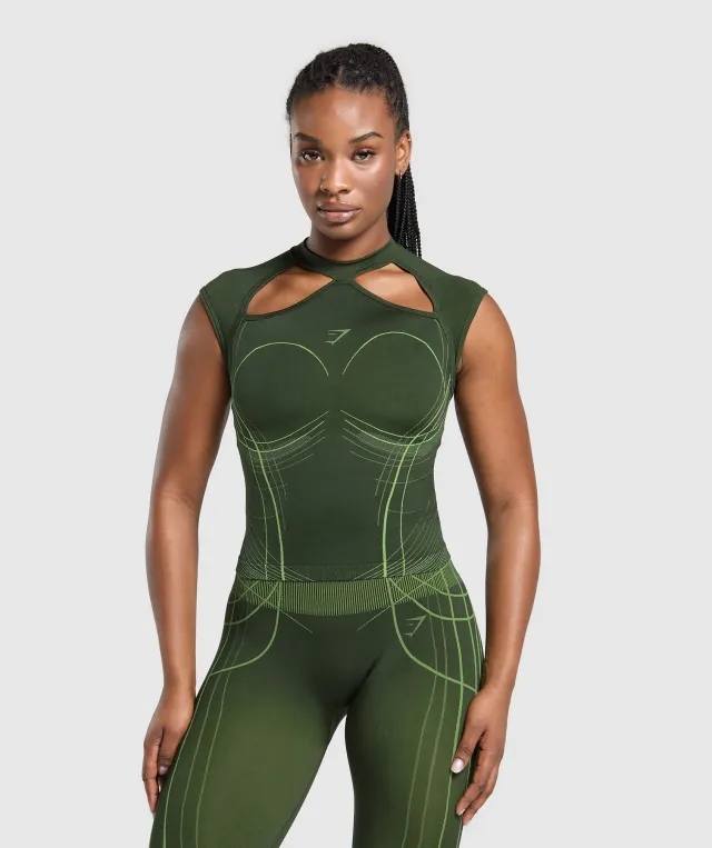 Gymshark Apex Seamless Midi T-Shirt - Trail Green/Energy Gelato Green