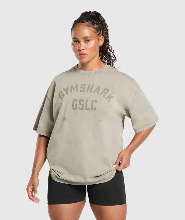 Gymshark 66 Washed Graphic Oversized T-Shirt - Brown