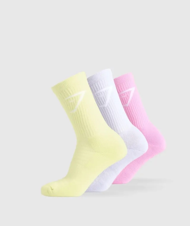 Gymshark Crew Socks 3pk - Refresh Yellow/Fresh Lilac/Sour Pink