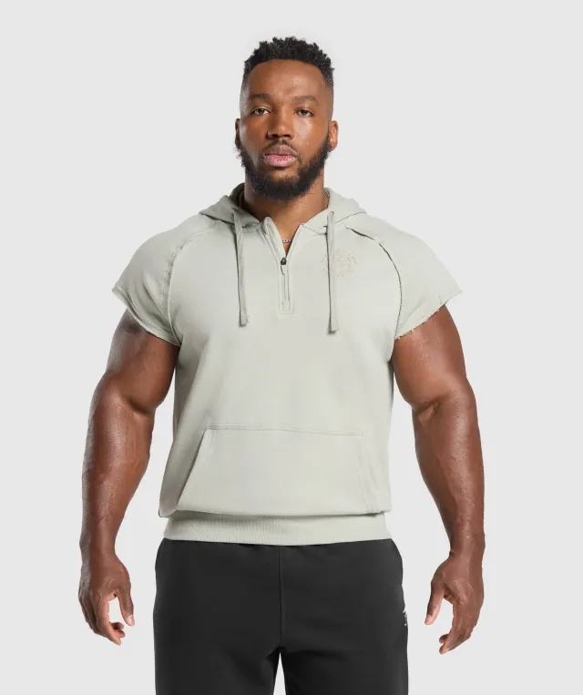 Gymshark Legacy 1/4 Zip Cap Sleeve Hoodie - Stone Grey