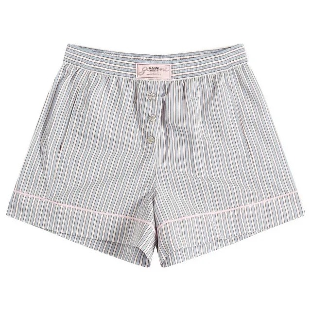 GANNI Women's Yarn Dyed Stripe Elasticated Shorts Soft Chambray