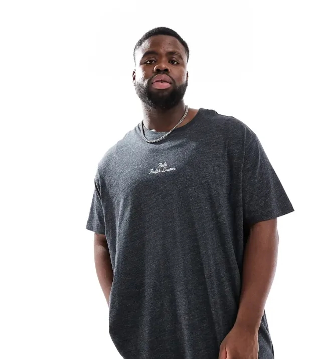 Polo Ralph Lauren Big & Tall Central Script Logo T-Shirt Classic Oversized Fit In Black Marl