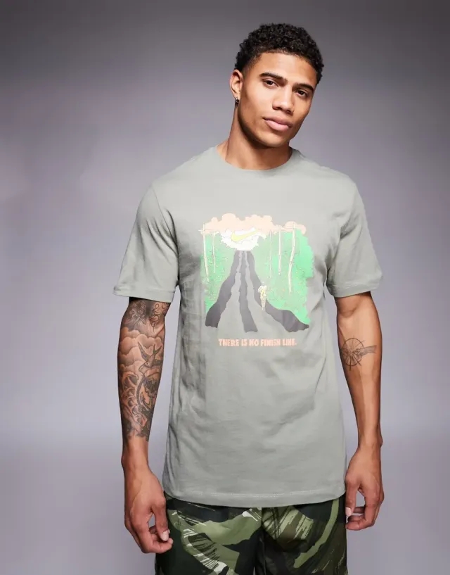 Nike Running Run Graphic T-Shirt In Khaki-Green