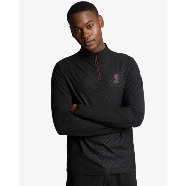 Liverpool FC LFC Mens 1/4 Zip Raglan Top Black