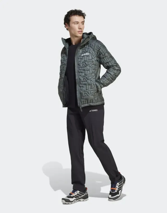 Adidas Terrex Xperior Primaloft Loose Fill Insulated Hooded Jacket In Legend Ivy-Black
