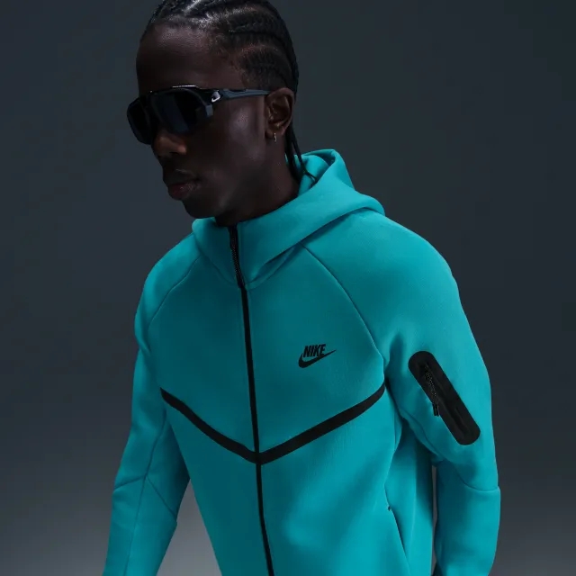 Nike Tech Men's Full-Zip Windrunner Hoodie - Green - Cotton/Polyester