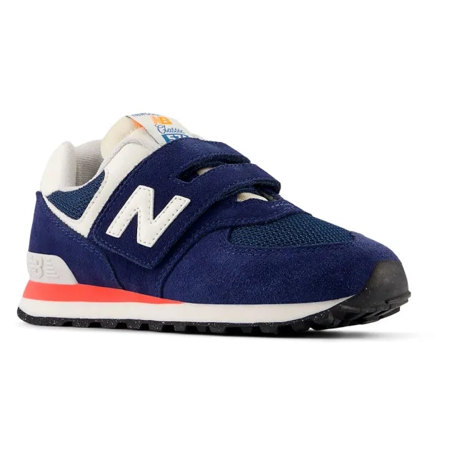 New Balance Kids' 574 HOOK & LOOP in Blue/Red Leather