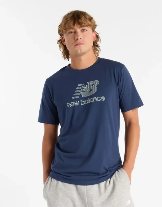 New Balance Men's Heathertech Logo T-Shirt in Blue Poly Knit
