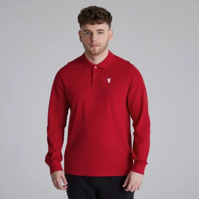 Manchester United Mens Devil Emblem Long Sleeve Polo Shirt Red