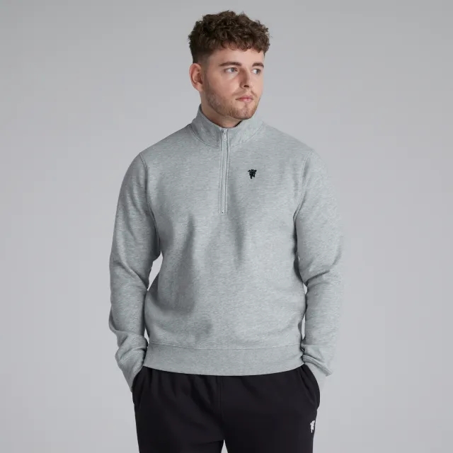 Manchester United Mens Devil Emblem 1/4 Zip Sweatshirt Grey