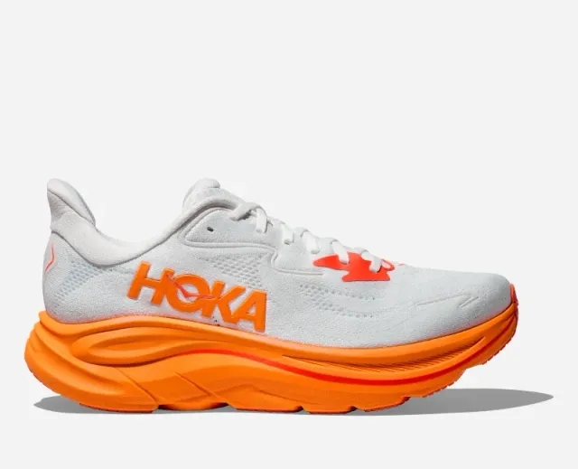 HOKA Men's Clifton 10 Road Running Shoes in Frost/Orange Zest