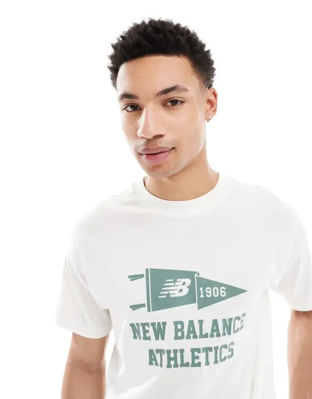 New Balance Men's Varsity Pennant T-Shirt in White Cotton