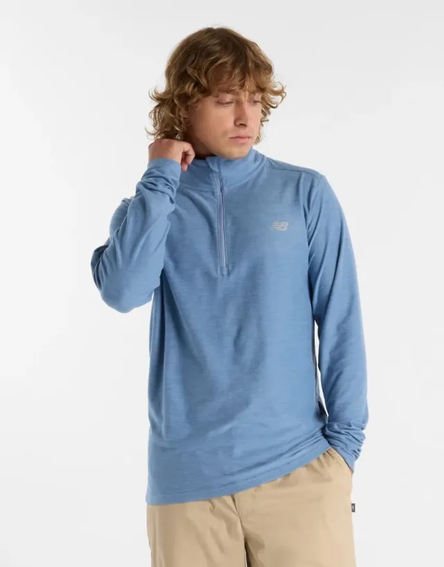 New Balance Men's Space Dye 1/4 Zip in Blue Poly Knit