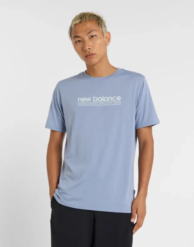 New Balance Men's Heathertech Athletic Gear T-Shirt in Blue Poly Knit