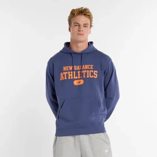 New Balance Men's Heritage French Terry Graphic Hoodie in Blue Cotton
