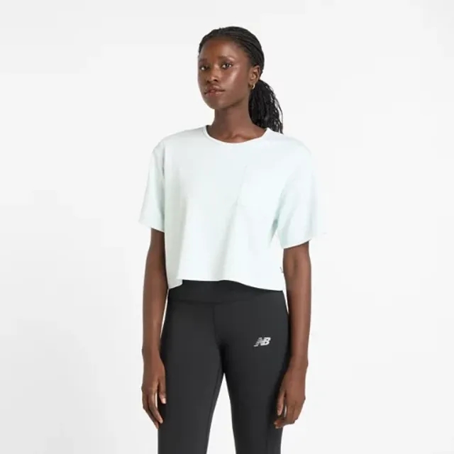 New Balance Women's Novelty Rib T-Shirt in Green Cotton