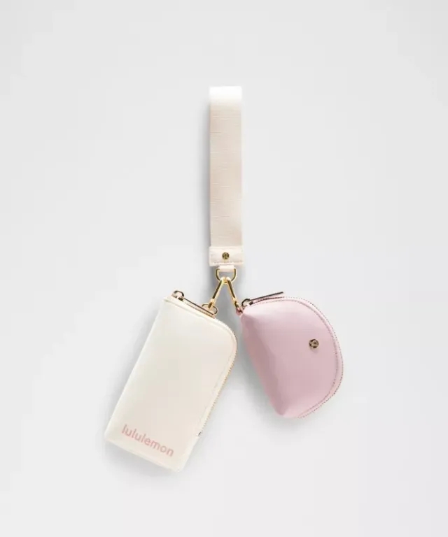 lululemon – Dual Pouch Wristlet Bag Wallet – Color Pink/Gold/White