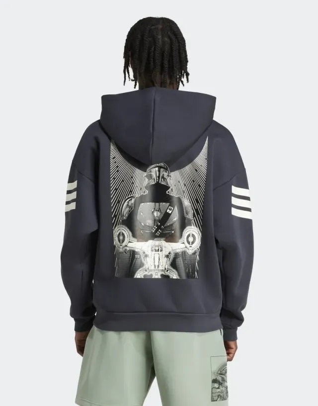 Adidas Adidas Star Wars The Mandalorian Hoodie Back Graphic In Night Grey