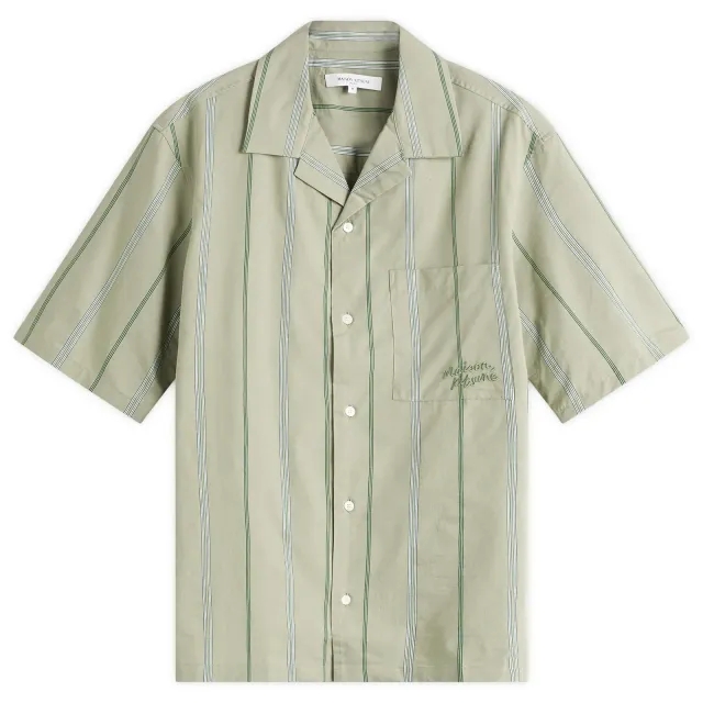 Maison Kitsune Stripe Resort Shirt Vert-De-Gris