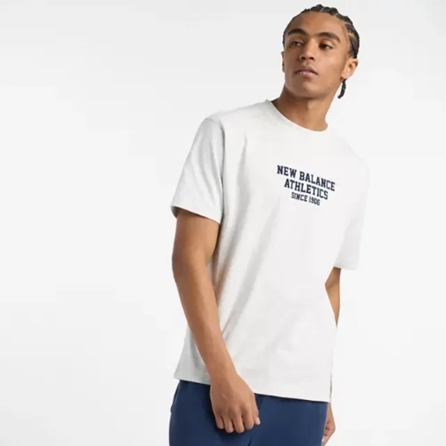 New Balance Men's Varsity Graphic T-Shirt in Grey Cotton