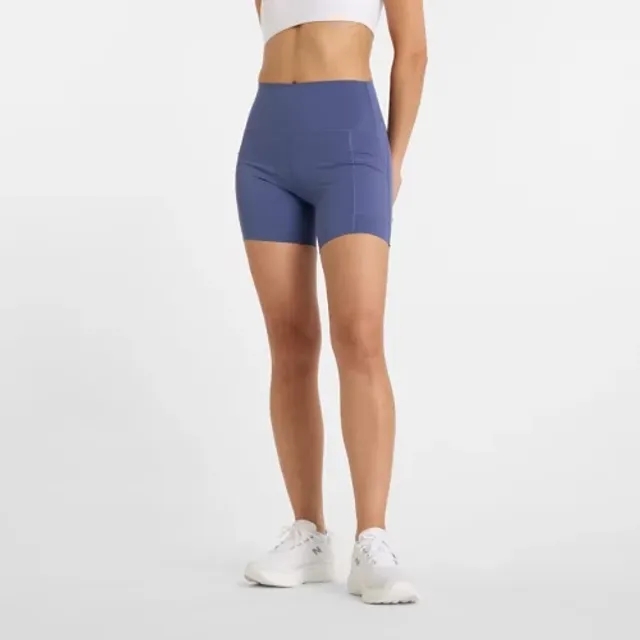 New Balance Women's NB Sleek Pocket High Rise Short 6" in Blue Poly Knit