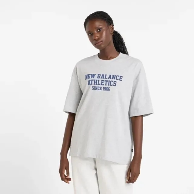 New Balance Women's Athletics Varsity Oversized T-Shirt in Grey Cotton