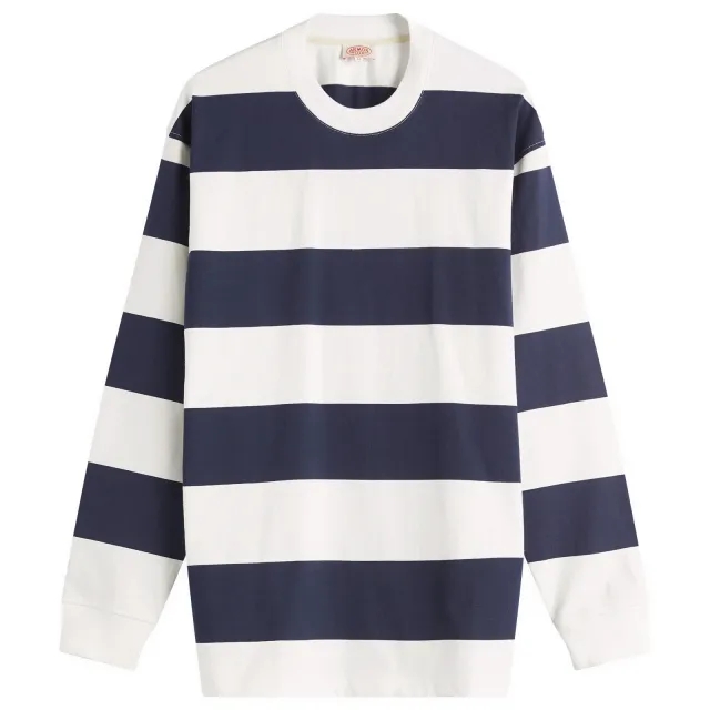 Armor-Lux Men's Wide Stripe Long Sleeve T-Shirt Milk/Marine Deep