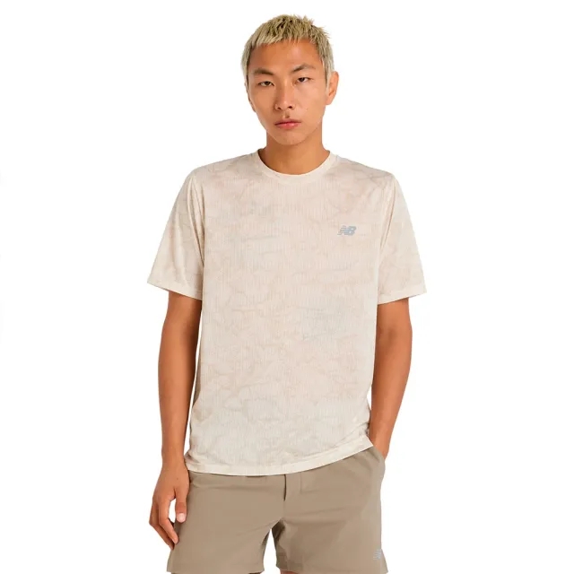 New Balance Men's Athletics Printed T-Shirt in Beige Poly Knit