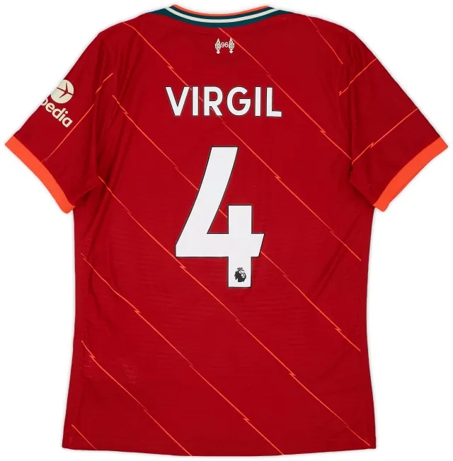 2021-22 Liverpool Authentic Home Shirt Virgil #4 - 9/10 - (M)