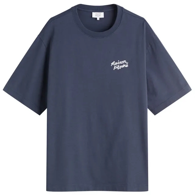Maison Kitsune Handwriting Embroidery Oversize T-Shirt Ink Blue