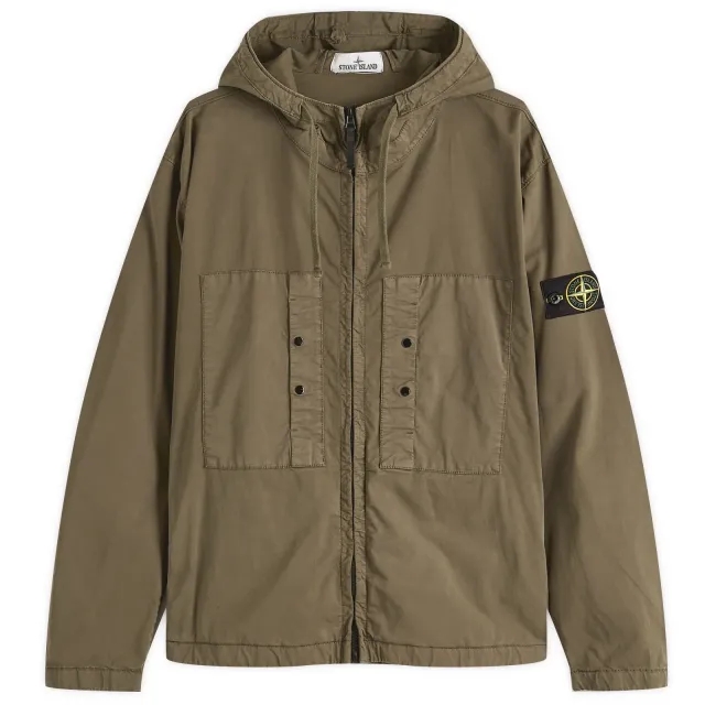 Stone Island Men's Supima Cotton Twill Stretch-TC Hooded Jacket Military Green