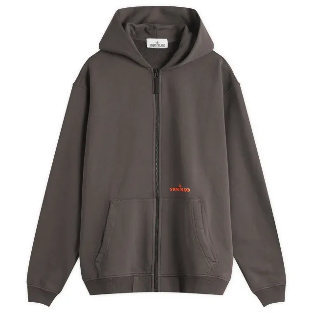 Stone Island Men's Fingerprint Logo Zip Hoodie Charcoal
