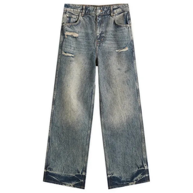 Represent Men's R3 Distressed Baggy Denim Blue/Cream