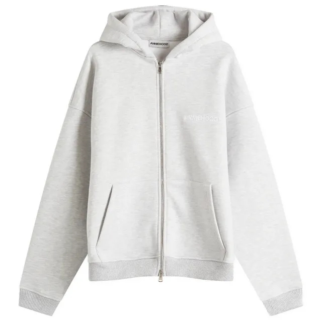 ANNIE HOOD Men's Logo Zip Hoodie Grey