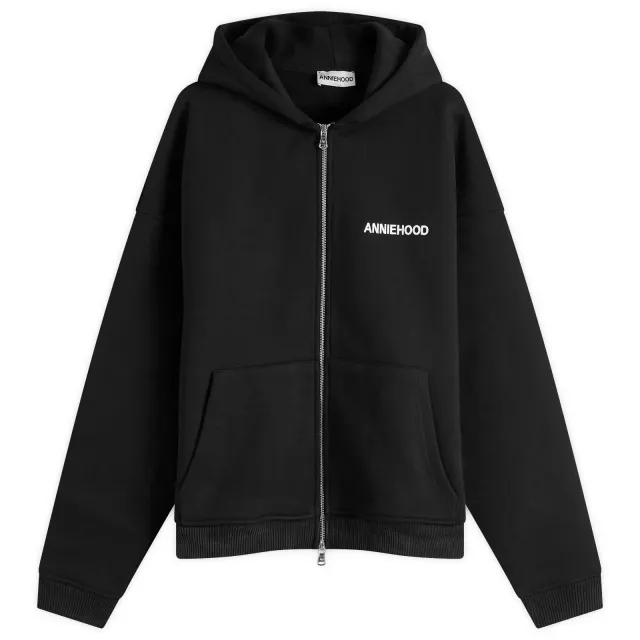 ANNIE HOOD Men's Logo Zip Hoodie Black