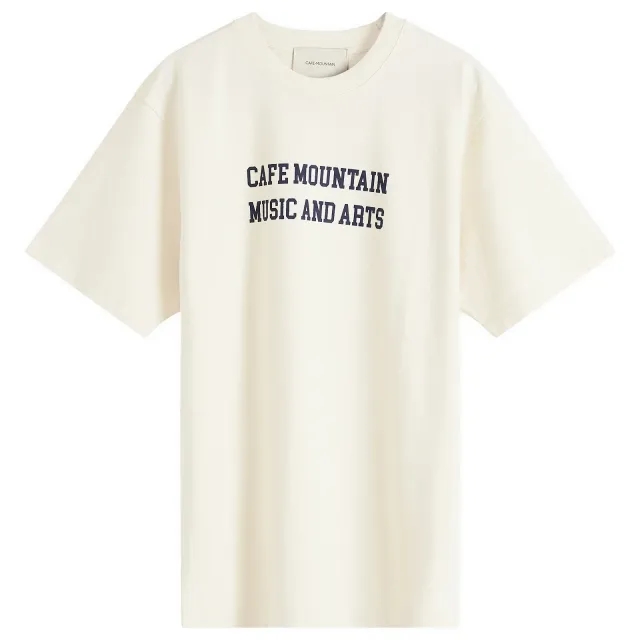 Café Mountain Men's Music And Arts T-Shirt Vintage Ivory And Green
