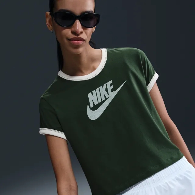 Nike Sportswear Women's Short-Sleeve Ringer T-Shirt - Green - Cotton