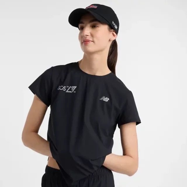 New Balance Women's London Edition Race Day Ultra Light T-Shirt in Black Poly Knit