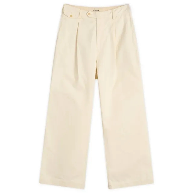 Auralee Men's Washed Finx Chino One-Tuck Pants Ivory White