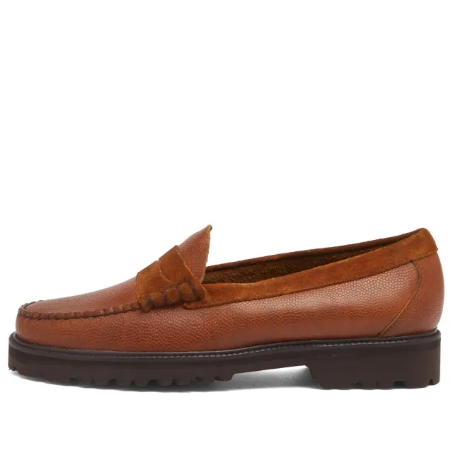 Bass Weejuns Men's Larson Lug Soft Grain Loafer Mid Brown Textured Leather
