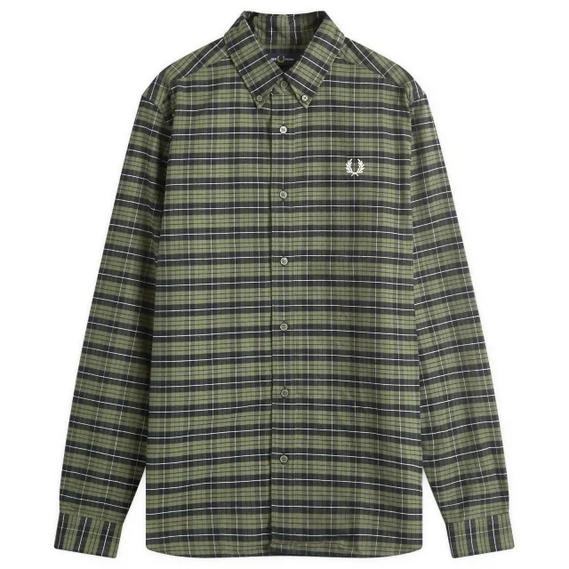 Fred Perry Men's Brushed Tartan Oxford Shirt Laurel Wreath Green